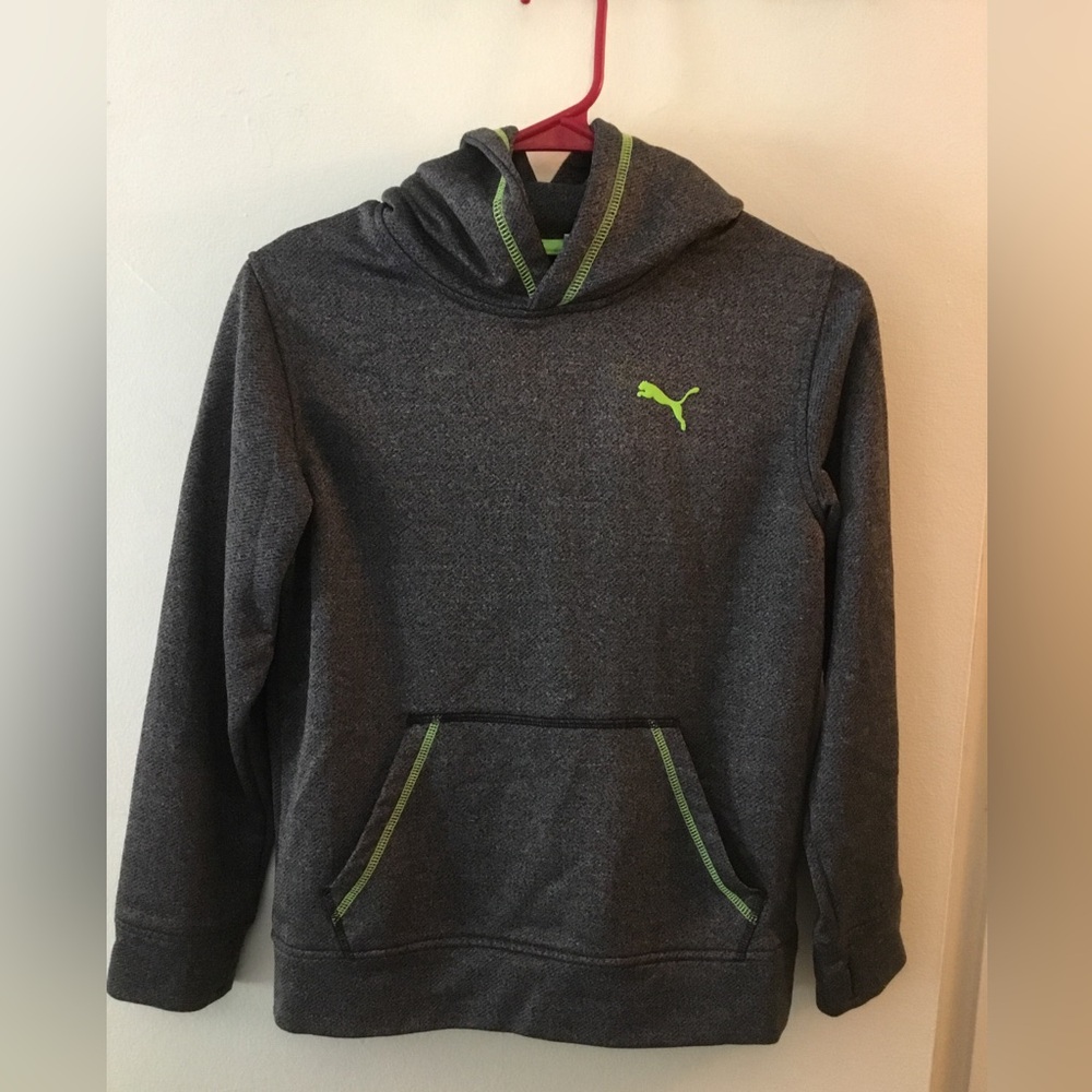 Puma Kids Charcoal Hoodie with Lime Trim